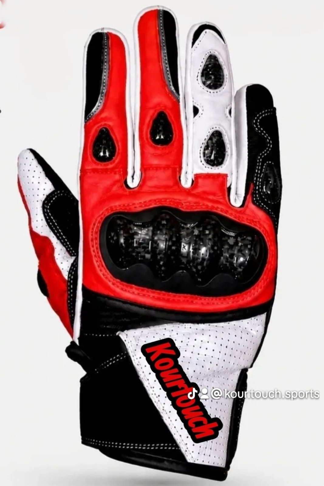Red White and Black Riding Gloves